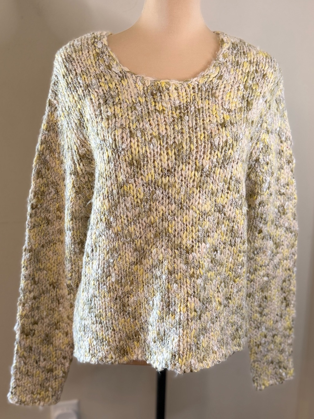 Alps mohair blend soft knit sweater gray yellow quiet luxury comfy cozy SZ LG